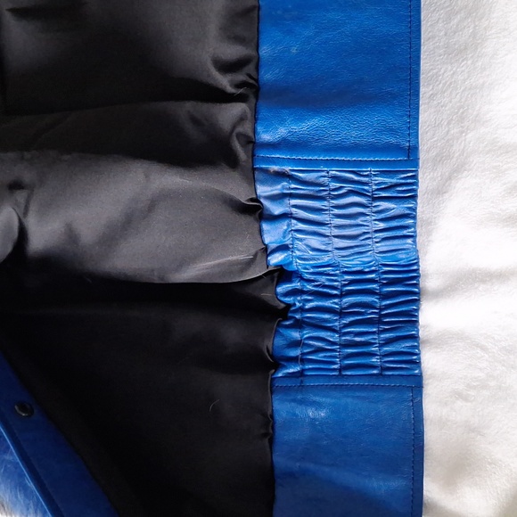 Blue Leather & Rabbit Fur Coat - Picture 7 of 12